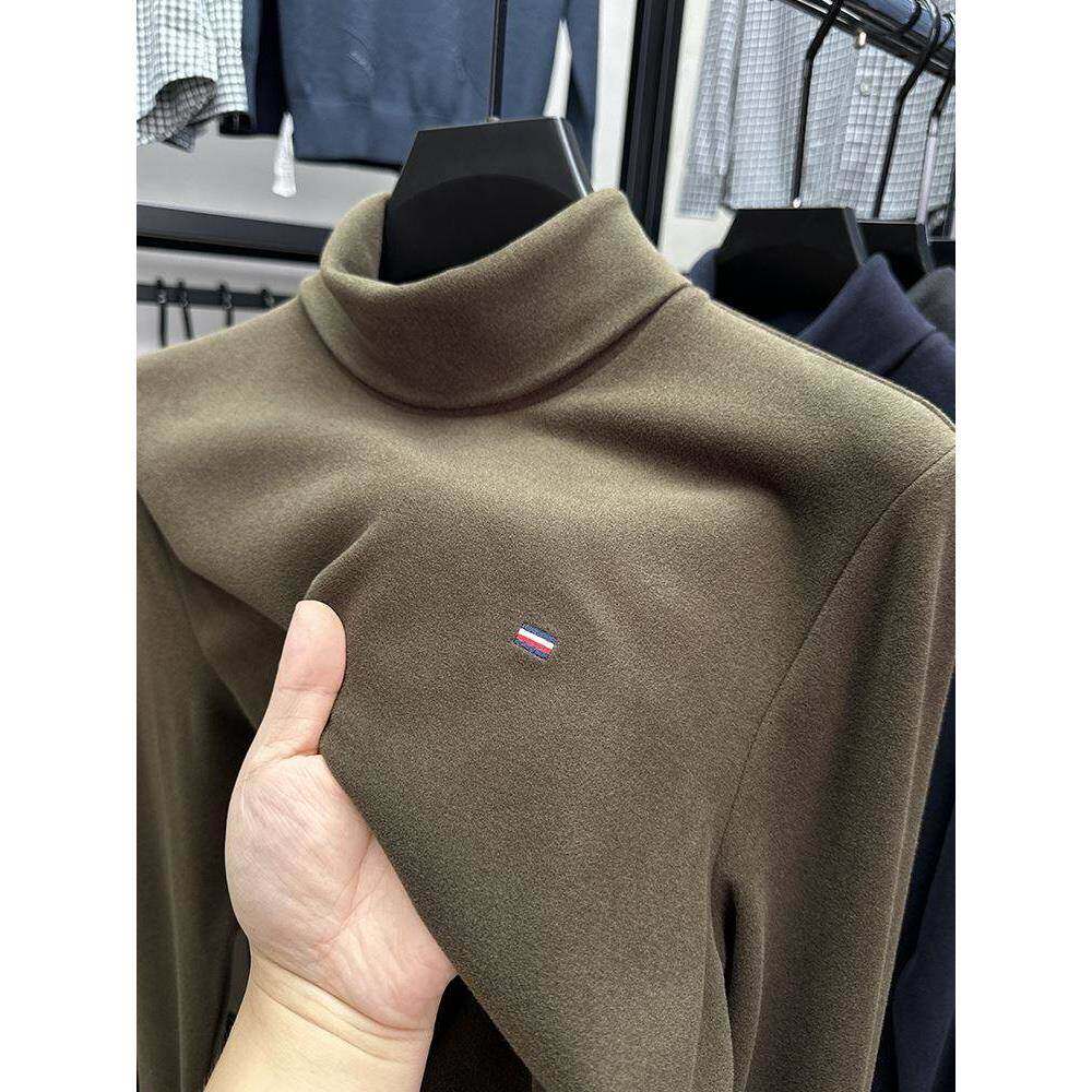 高领德绒打底衫男秋冬加厚保暖双面绒内搭男士高端潮牌双翻领卫衣