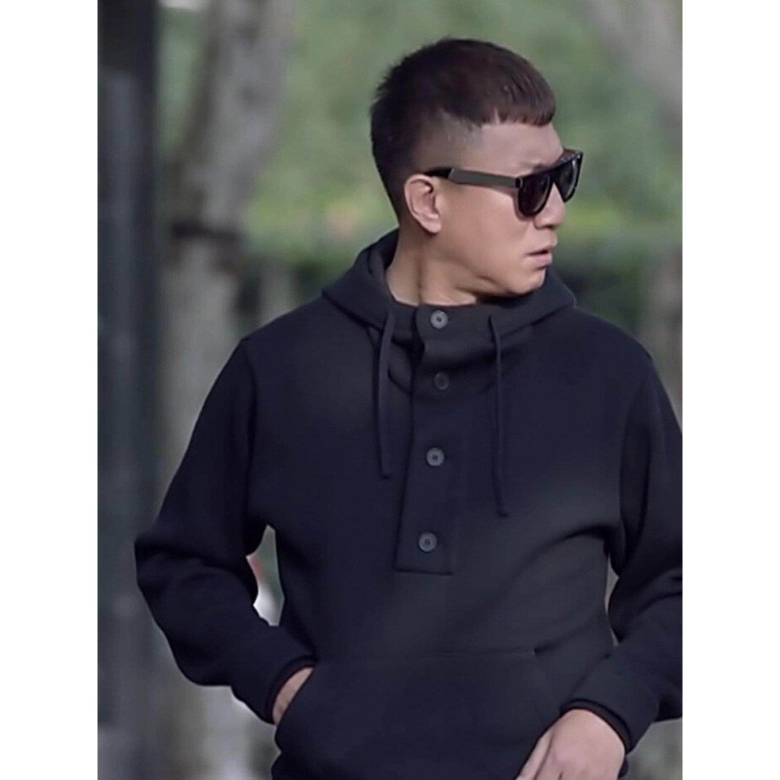 香港轻熟风春季薄款男士修身卫衣连帽高领套头运动秋冬季加绒外套