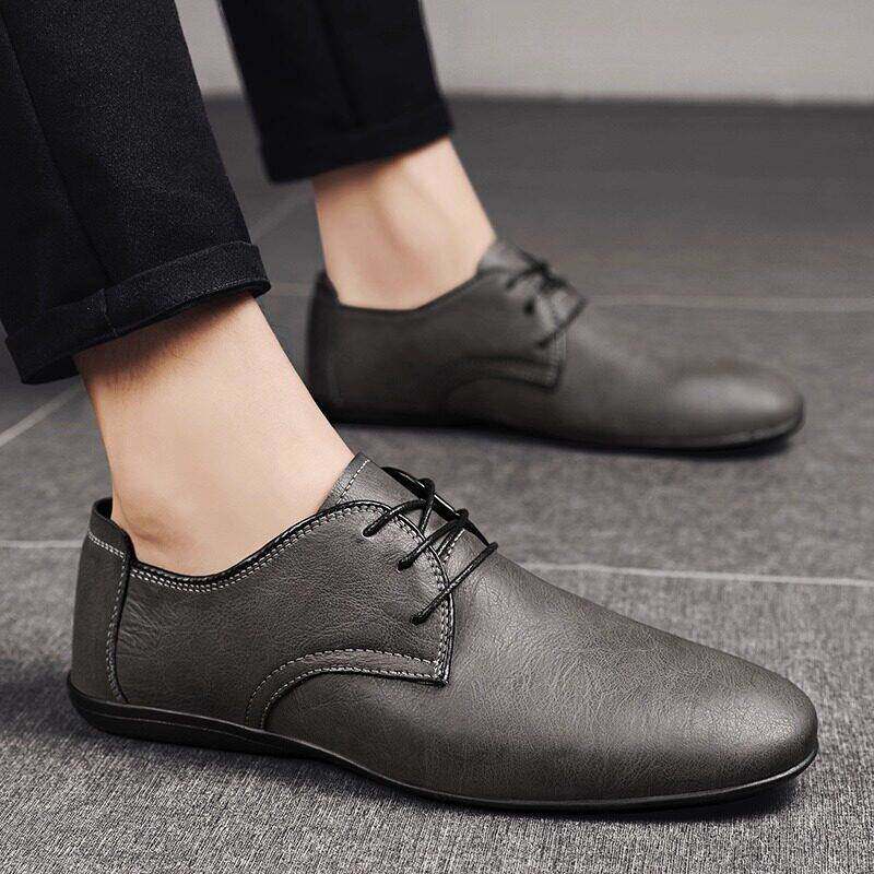 潮牌2025秋季新款时尚皮革男士休闲皮鞋百搭防滑软底尖头西装正式
