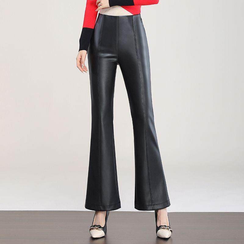 真皮皮裤女2025秋冬新款高腰显瘦微喇叭黑色薄绒时尚百搭修身长裤,女装/女士精品,休闲裤,淘宝优惠券,粉丝福利购,淘宝优惠卷
