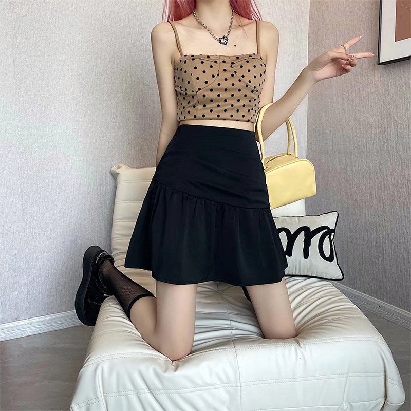 黑色百褶裙半身裙女夏季2025新款高腰显瘦大码防走光褶皱鱼尾短裙