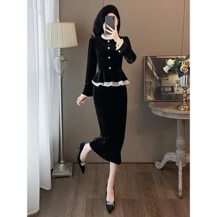 欧洲站高端丝绒休闲时尚套装裙女2025春秋冬新款卫衣半身裙两件套