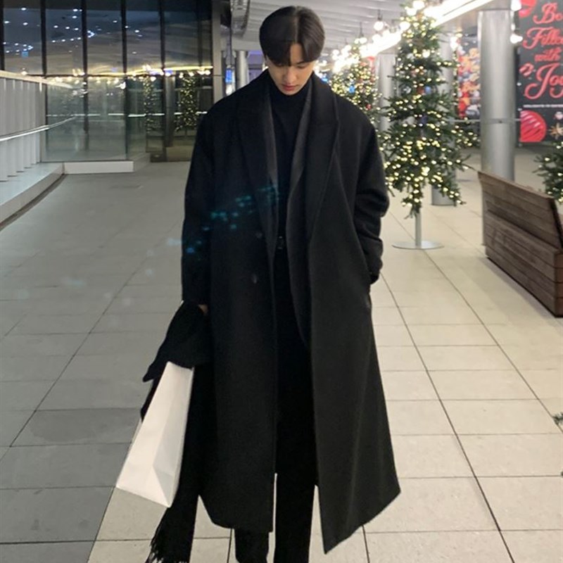 秋冬季毛呢大衣男加厚风衣中长版过膝韩版高端潮牌潮流呢子外套潮