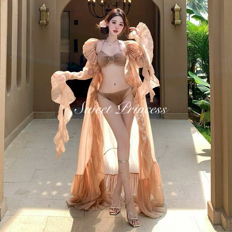 「海岛日记」比基尼高级ins性感两件套分体纯欲罩衫海边度假泳衣