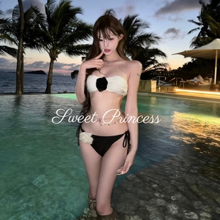 「墨白」欧美ins辣妹性感分体抹胸小胸比基尼bikini海边度假泳衣