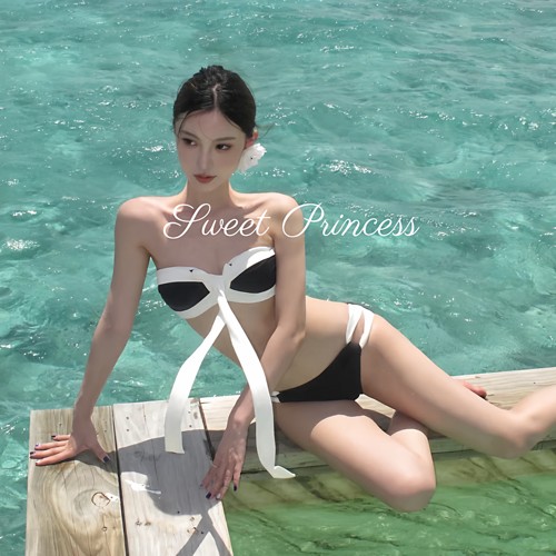 挂脖比基尼女分体海边温泉泳衣