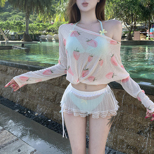 「粉波绮夏」比基尼泳衣女小胸性感纯欲风挂脖温泉度假绝美泳装