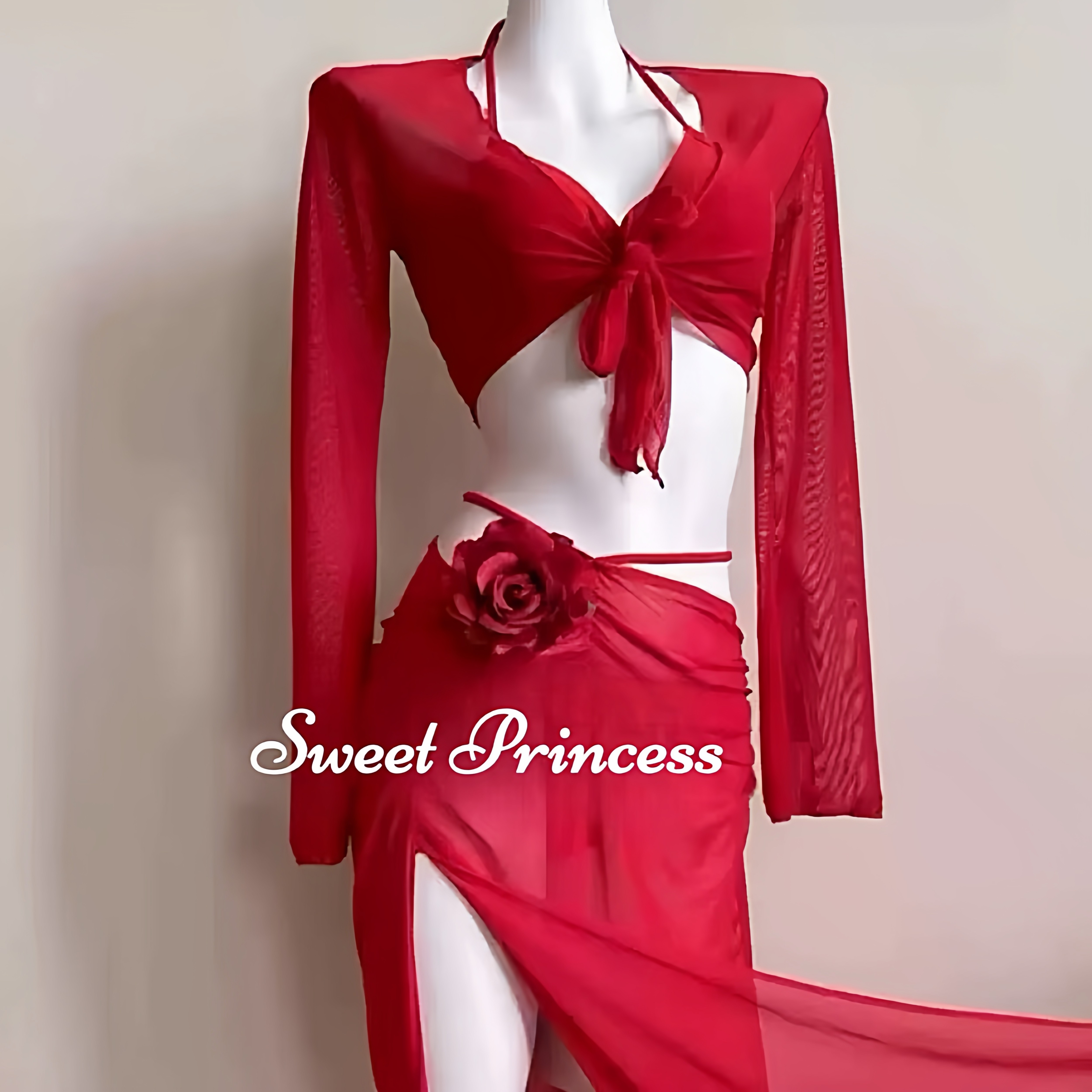 「红红火火」红色辣妹比基尼四件套小胸长袖海边温泉度假泳衣,运动/瑜伽/健身/球迷用品,比基尼,淘宝优惠券,粉丝福利购,淘宝优惠卷