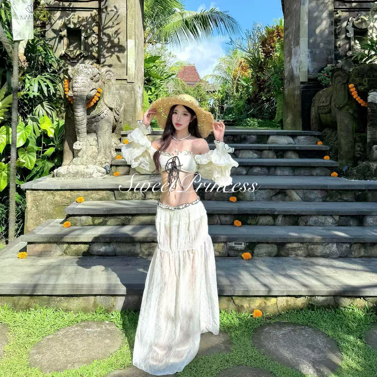 「仙女」海岛度假纯欲沙滩裙一字肩遮肉显瘦小胸性感ins拍照泳衣,运动/瑜伽/健身/球迷用品,比基尼,淘宝优惠券,粉丝福利购,淘宝优惠卷