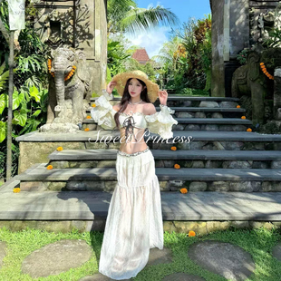 「仙女」海岛度假纯欲沙滩裙一字肩遮肉显瘦小胸性感ins拍照泳衣