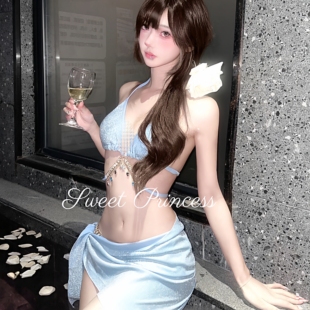 「迷失 海」高级感烫银纯欲分体三件套度bikini假温泉泳衣