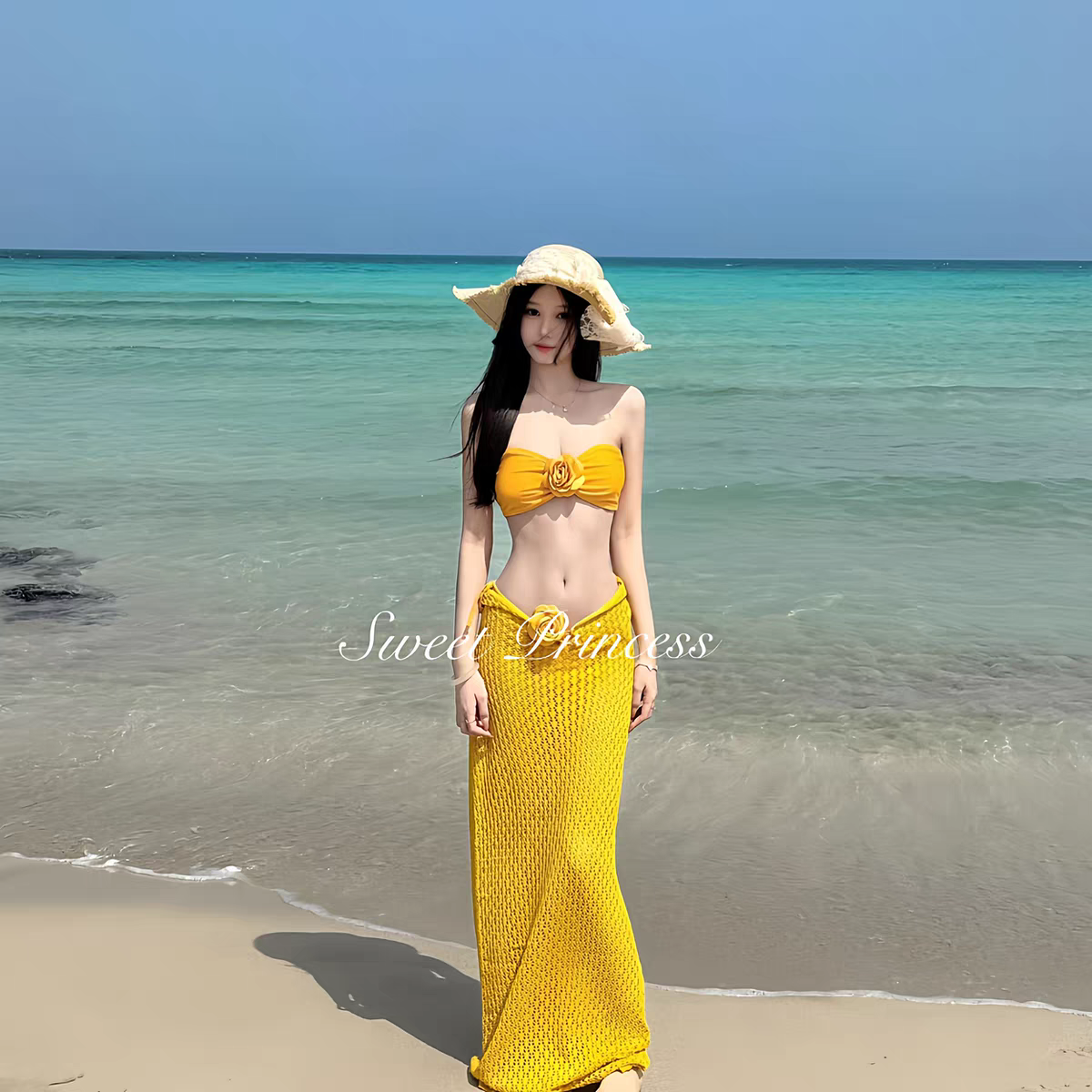 「泰国氛围」比基尼花朵性感针织罩衫泳衣三件套海岛度假温泉泳衣,运动/瑜伽/健身/球迷用品,比基尼,淘宝优惠券,粉丝福利购,淘宝优惠卷