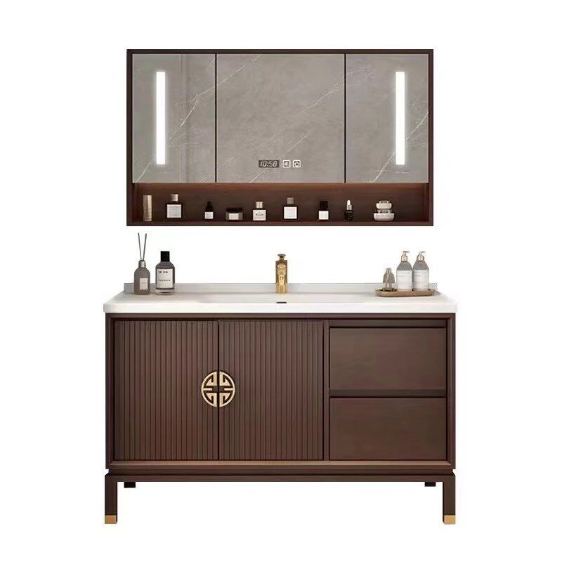 热销热销新中c式橡木浴室柜组合落地式岩板陶瓷一体盆卫生间洗手