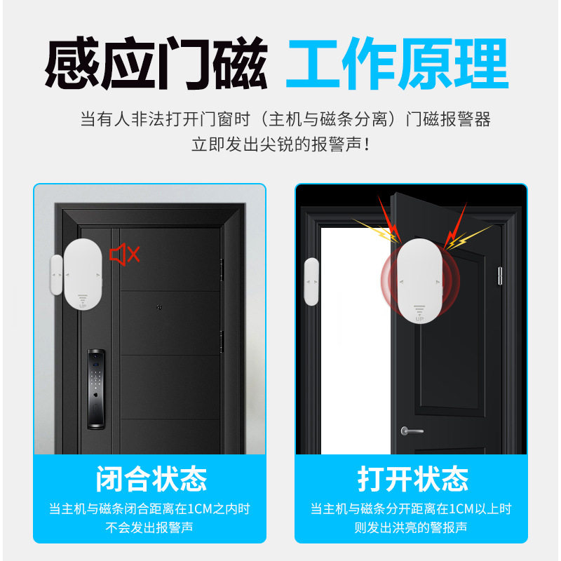 热销感应门锁报警器防贼夜晚提醒器门磁防开门一碰响女生大音量冰