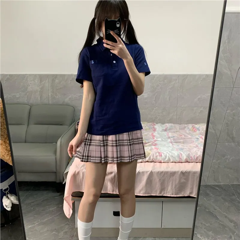 日系甜美校供感绀色polo衫短袖T恤女夏季新品减龄百搭基础款上衣