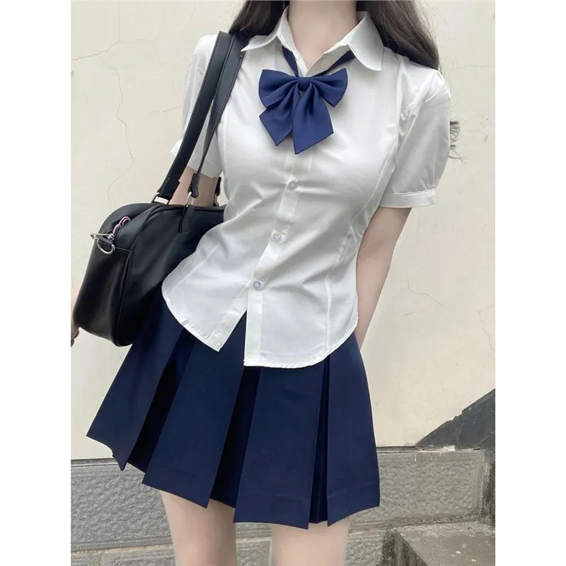 jk收腰衬衫制服上衣短袖原创正版夏季学院风泡泡袖白色衬衣套装