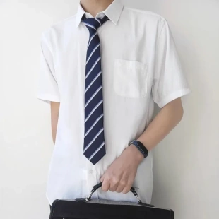 日系基礎短袖 夏季 班服dk大碼 潮流制服寬松上衣襯衣 白色襯衫