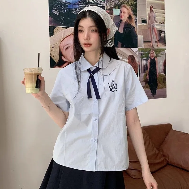 泰式校服短袖衬衫女2025夏季新款学院风jk减龄衬衣刺绣基础款上衣