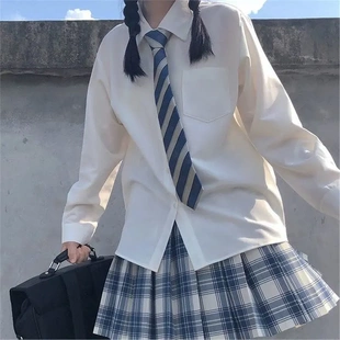 百搭寬松直筒長袖 jk襯衫 基礎款 夏季 原創 純色白襯衣制服正版