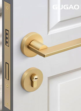 固高现代哑金色拉丝门锁室内卧室房门把手静音磁吸分体家用木门锁