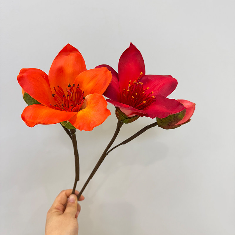 仿真花英雄花过胶手感短枝木棉花玉兰花高端别墅会所酒店装饰花艺