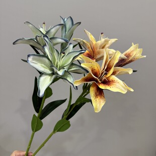 仿真3头重瓣贝拉百合假花婚礼插花婚庆家居百合花家居假花装饰