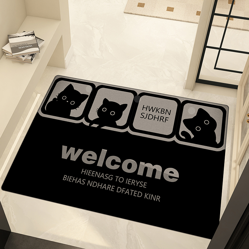 卡通黑猫家族耐脏防滑进门垫