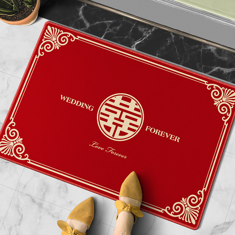 中式风婚庆红色卧室喜字家用地垫
