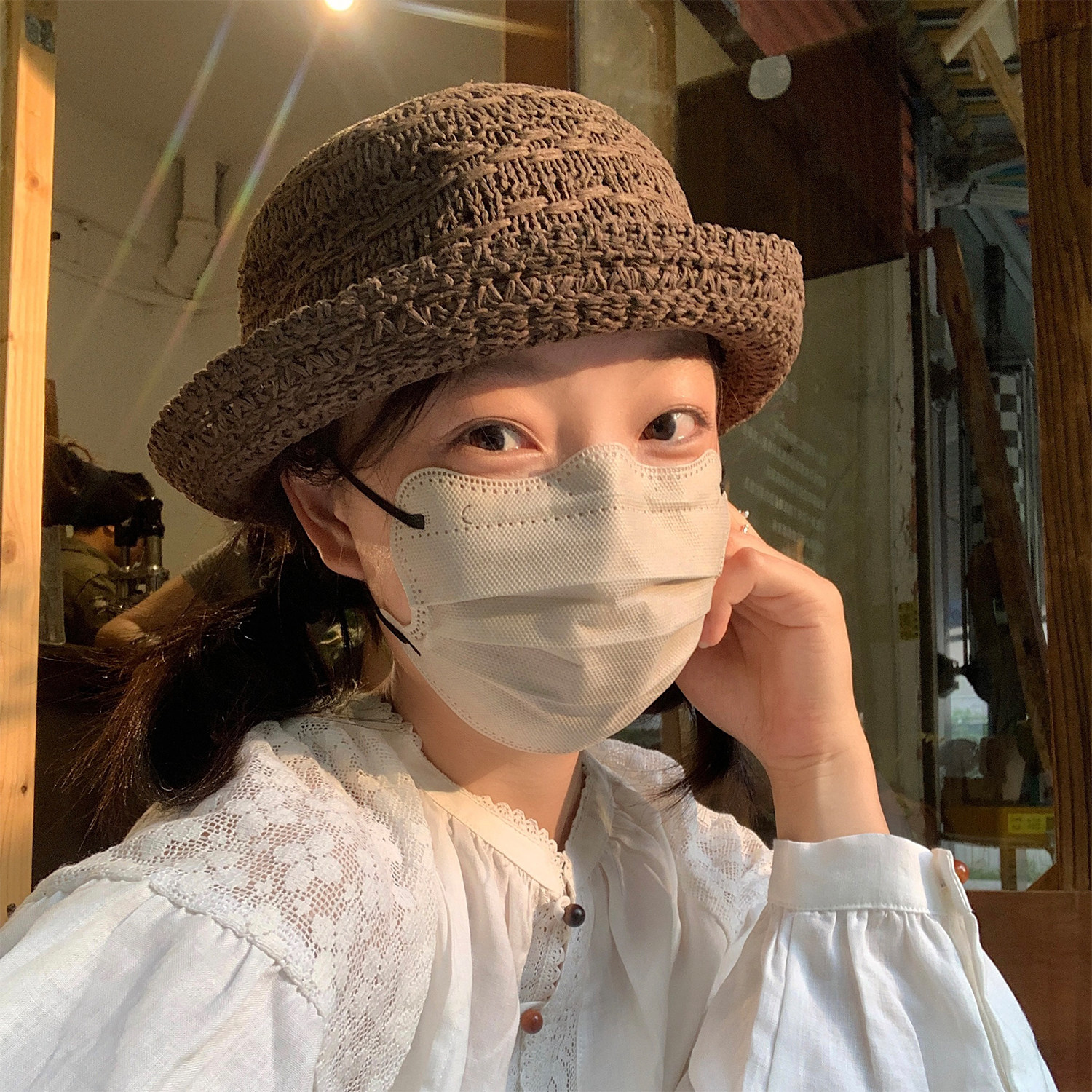 纯色卷边圆顶礼帽女夏季海边沙滩镂空遮阳草帽显脸小草编渔夫帽