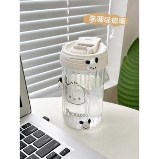 玻璃杯用家用咖啡杯 学生子高网红吸管杯夏天女生上学颜值水杯新款