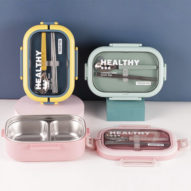特得美304不锈钢饭盒带餐具大容量G学生分格手提3层便当盒礼品