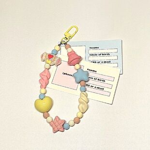 ins自制奶兔星球猫咪串珠手链通用链条ccd挂绳吊坠小众可爱防掉