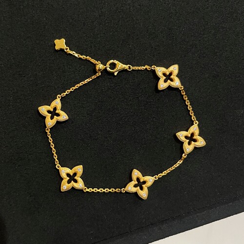 金色镂空拉丝四叶草手链女925银