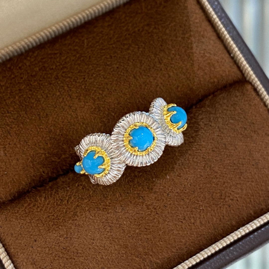 布布风雏菊粉澳宝蓝松石戒指925