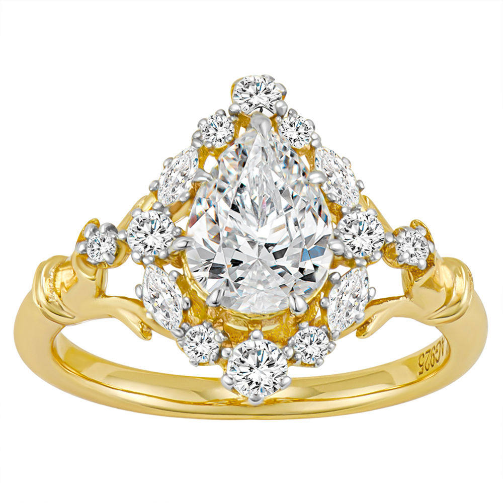 1.25克拉围镶锦簇水滴钻戒指女