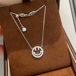时尚造型|精致通勤款满钻笑脸项链女925纯银百搭气质款双面项链