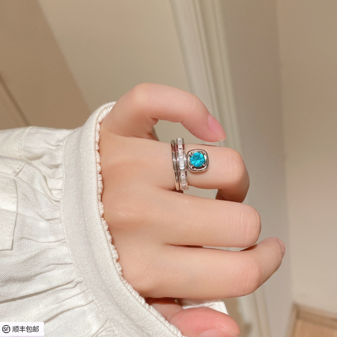 60分帕拉伊巴叠层仿真钻石戒指女