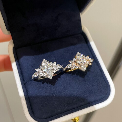 2克拉马眼花瓣戒指女925银镀金