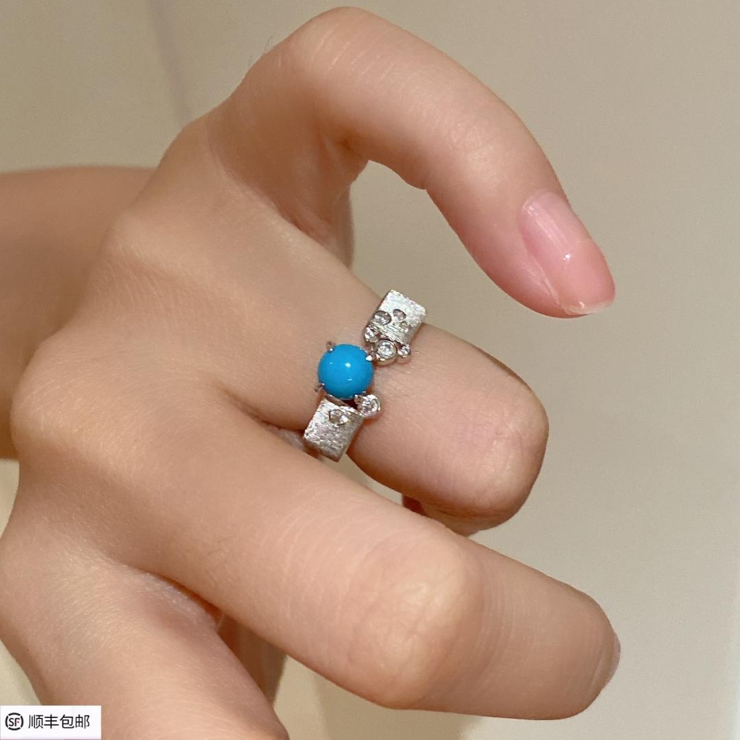 繁星手工拉丝四爪绿松石戒指女