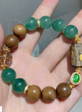 绿野香檀非洲翠珠串手链女925银镀金高冰飘花老山檀超七古风手串