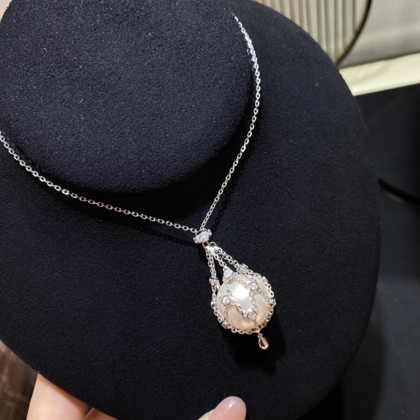 捕梦网网兜16mm珍珠项链女925银