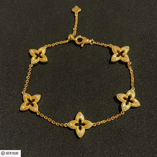 中古风金色幸运四叶草镂空拉丝手链女925银精致气质五花可调节