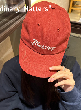 ummroom·OrdinaryMatters字母刺绣红色Blessing鸭舌帽休闲棒球帽