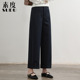 素度新款 百搭纯色女裤 藏青色后腰松紧休闲裤 女一字口袋显瘦直筒裤