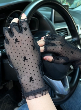 蕾丝手套女薄款短露半指弹力性感黑色网纱优雅礼仪春秋开车防晒夏