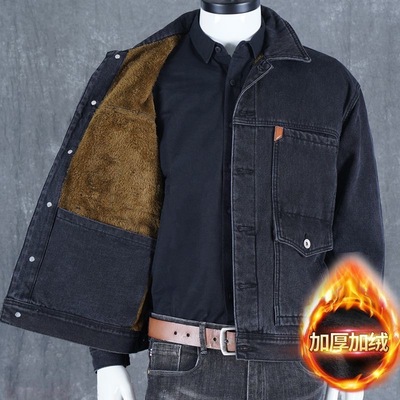加绒加厚牛仔外套男冬季特厚保暖