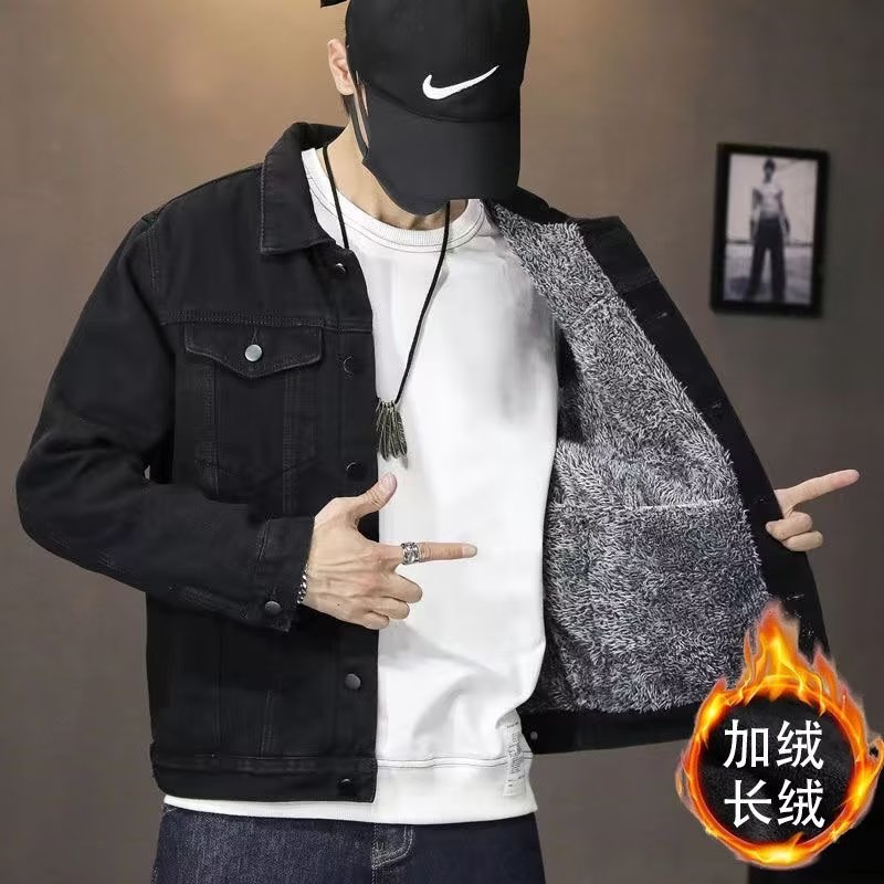 秋冬季男人干活穿加绒加厚牛仔外