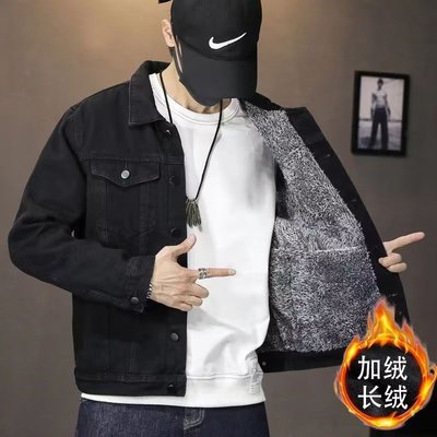 秋冬季男人干活穿加绒加厚牛仔外