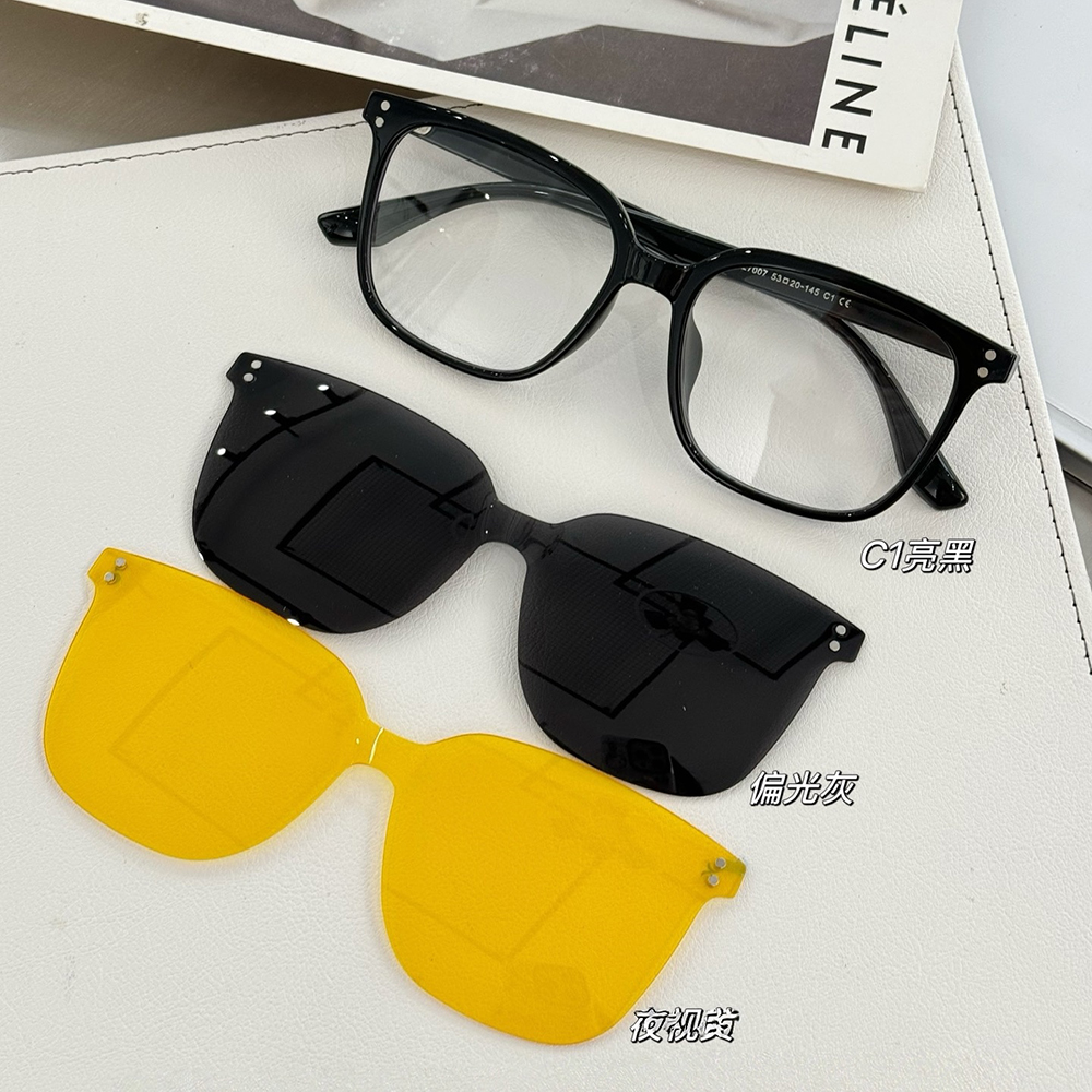 三合一偏光磁吸套镜开车防晒TR90方形大框眼镜框男女近视可配度数