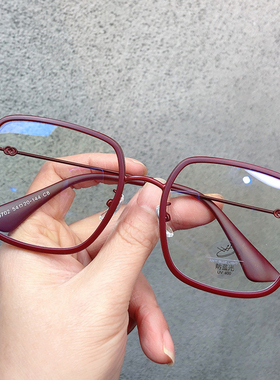 G家同款方框大框平光防蓝光眼镜女网红小红书磨砂绿色红色大脸男